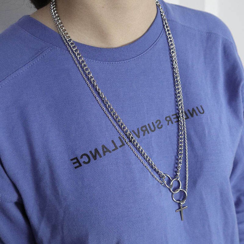 Ketting Heren Gelaagde Roestvrij Stalen Ketting Cirkel Cross Hanger Meerdere Verklaring Kettingen Staal Mannelijke Accessoires Hip Hop
