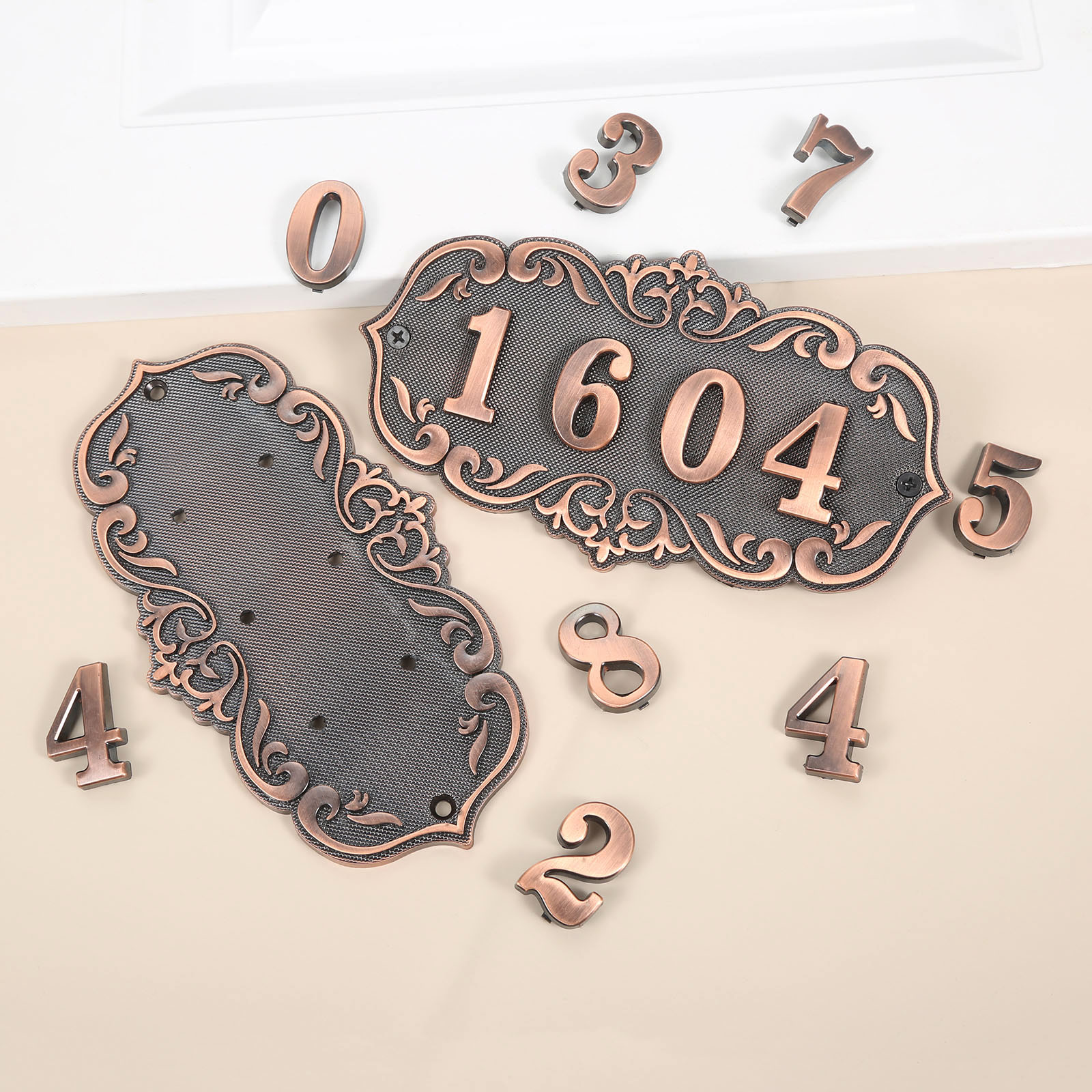 3/4 Digit House Number Door Plate Imitation Metal Sign Plastic Outdoor Mailbox Hotel Apartment 0-9 with Self Adhesive Sticker