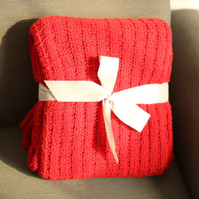 Nordisk retro chenille tæppe ensfarvet strikket tæppe seng ende tæppe sofa håndklæde seng ende ende håndklæde dækning  fg1310: Rød