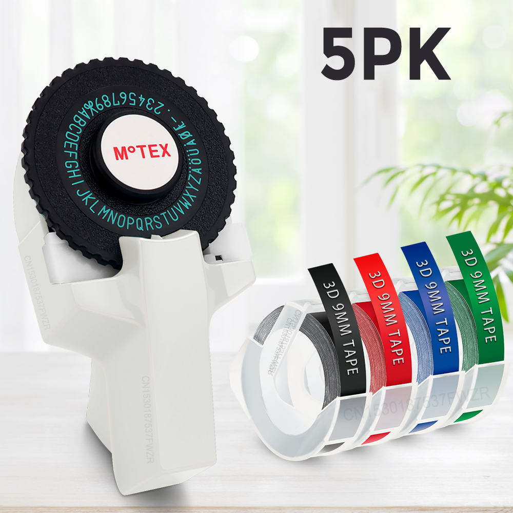 3D Embossing Label Maker Motex E101 Dymo Labeller Handheld Handmatige zelfklevende sticker Label Maker Printer of 3PK 3D Embossing Tapes: Black