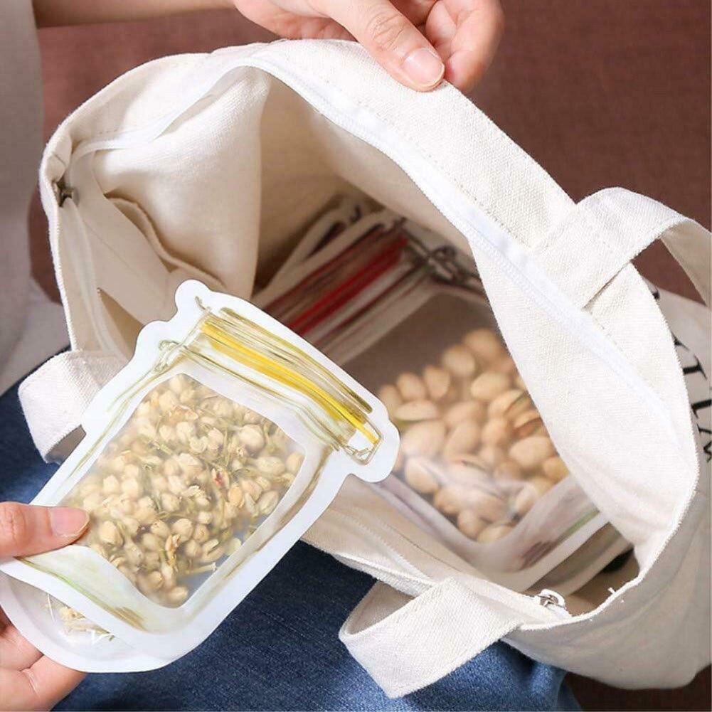 12 Pcs Jar Bags Seal Zipper Reusable Food Saver Storage Leakproof Containers Zip Shut Bag Cup Fresh Bag Food Storage Bag H99F