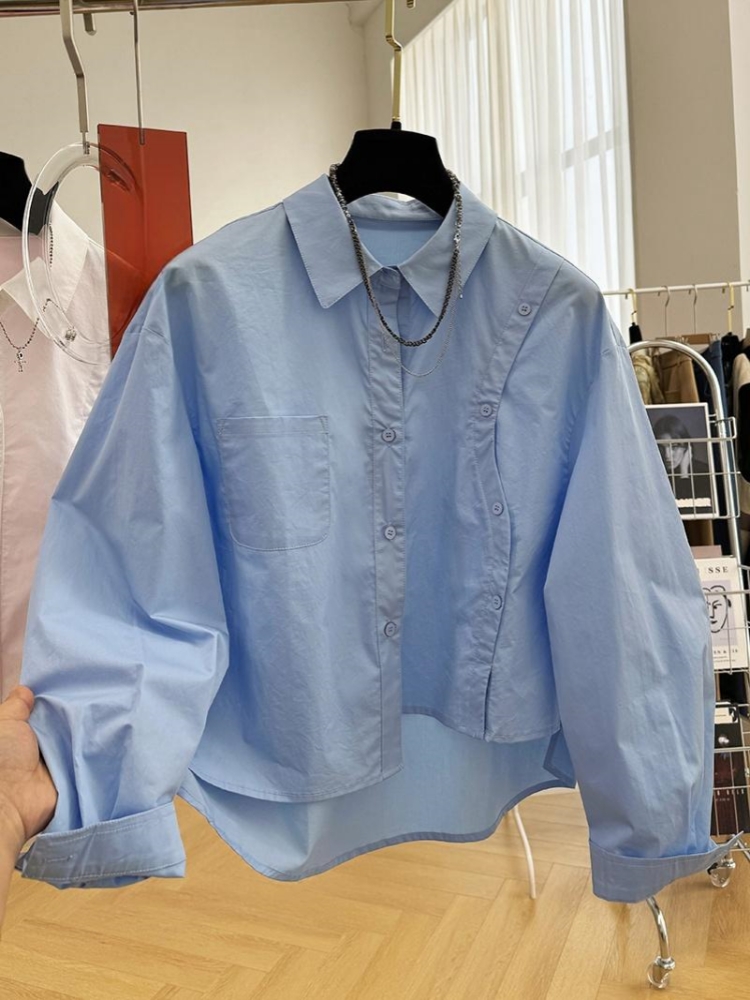 Chique Blouse 2024 Koreaanse Stijl Lange Mouwen Casual Office Lady Shirt Losse Dameskleding Top Eenvoudige Shirts: XXL / Blauw