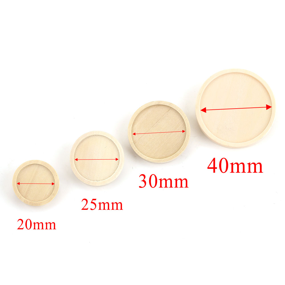 10pcs Blank Wood Cabochon Brooch Base Settings Fit 20 25 30 40mm Round Bezel Tray Diy Brooches Pin Backs for Jewelry Making