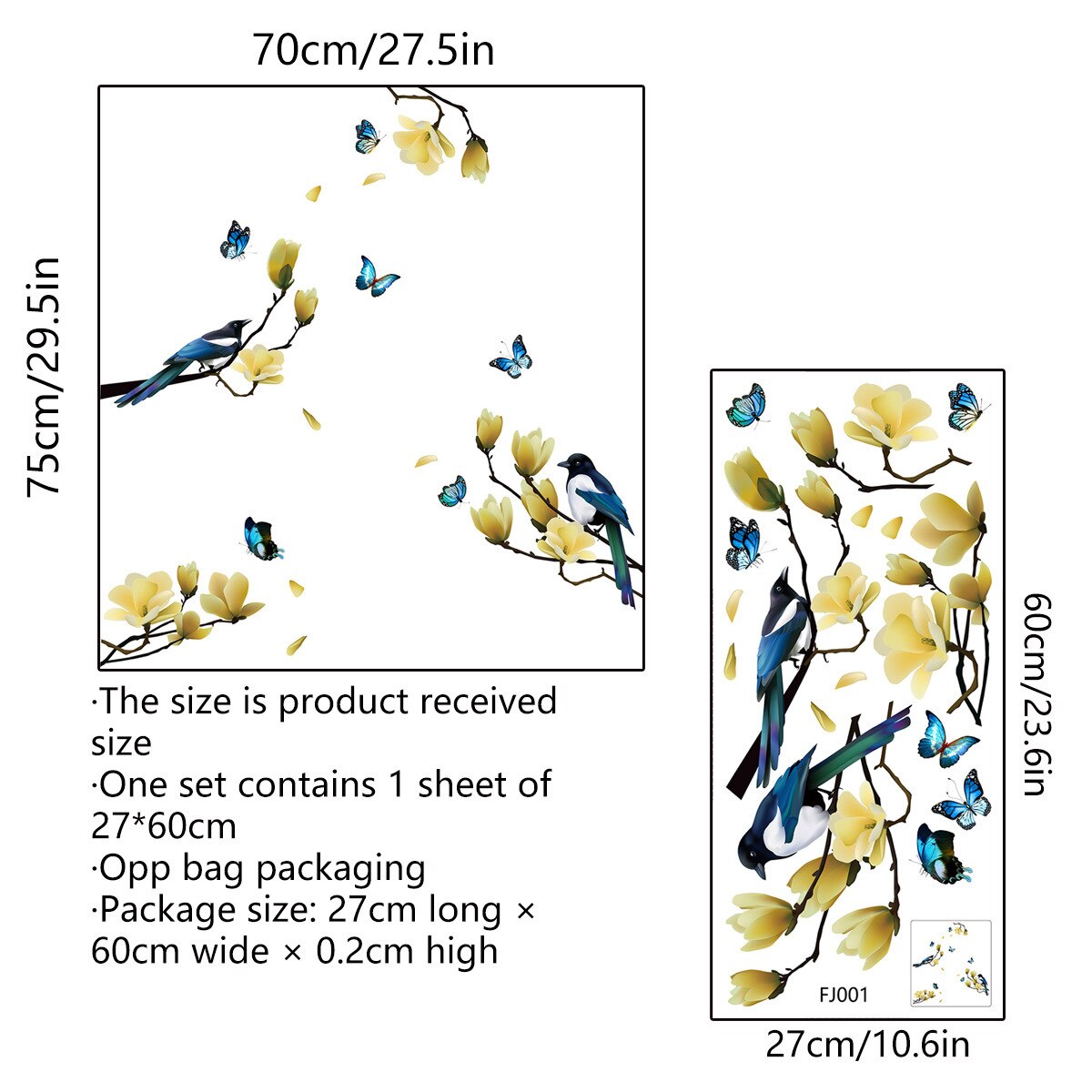 Ink Chinese Wind Branch Bird Glass Sticker Window Window Double-Sided Visual Decorative Wall Sticker: qz0640-06