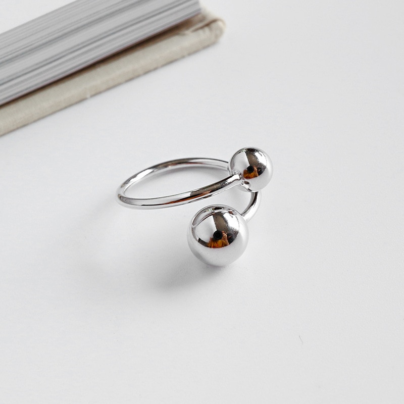 100% 925 sterling zilveren dubbele bolringen voor dames accessoires ringen, trendy opening verstelbare ring bague femme 925 sieraden