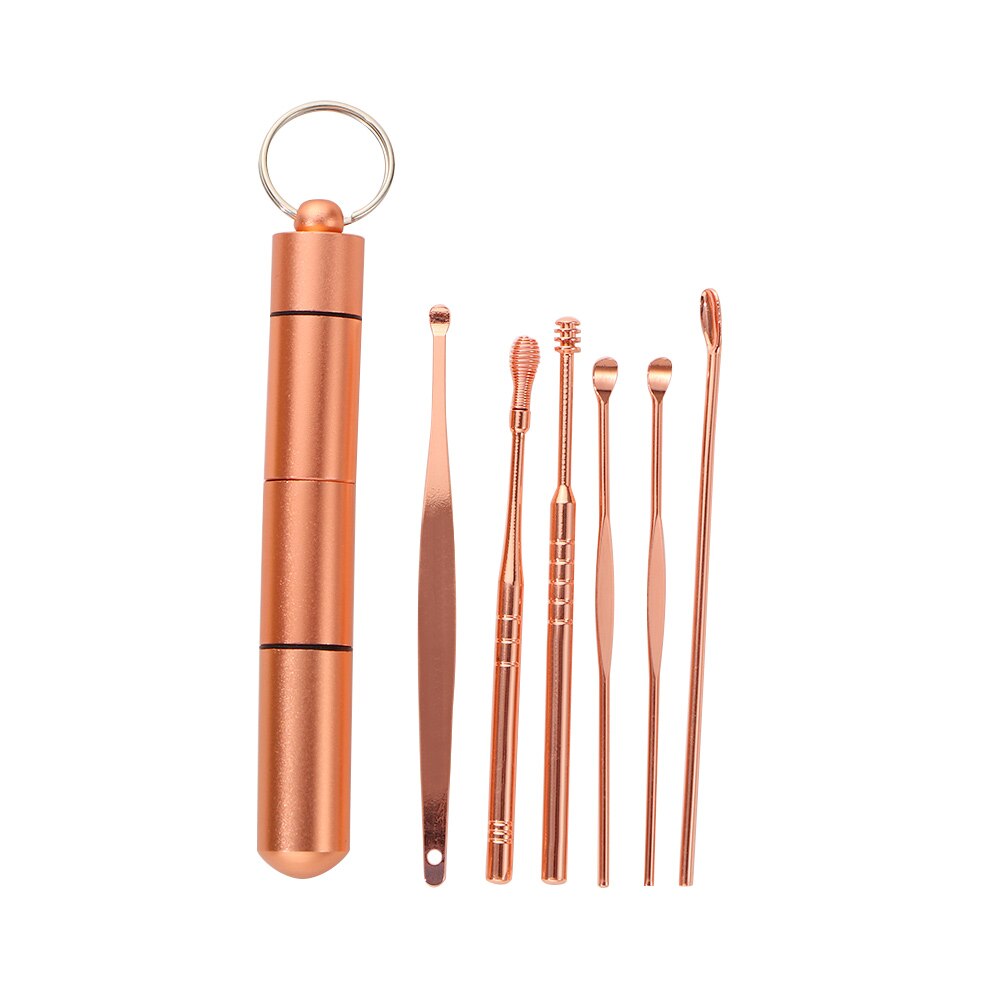6 Stks/set Draagbare Roestvrij Stalen Spiraal Oor Pick Lepel Oorsmeer Removal Cleaning Earpick Oor Schoner Oor Lepel Care Tools: rose gold