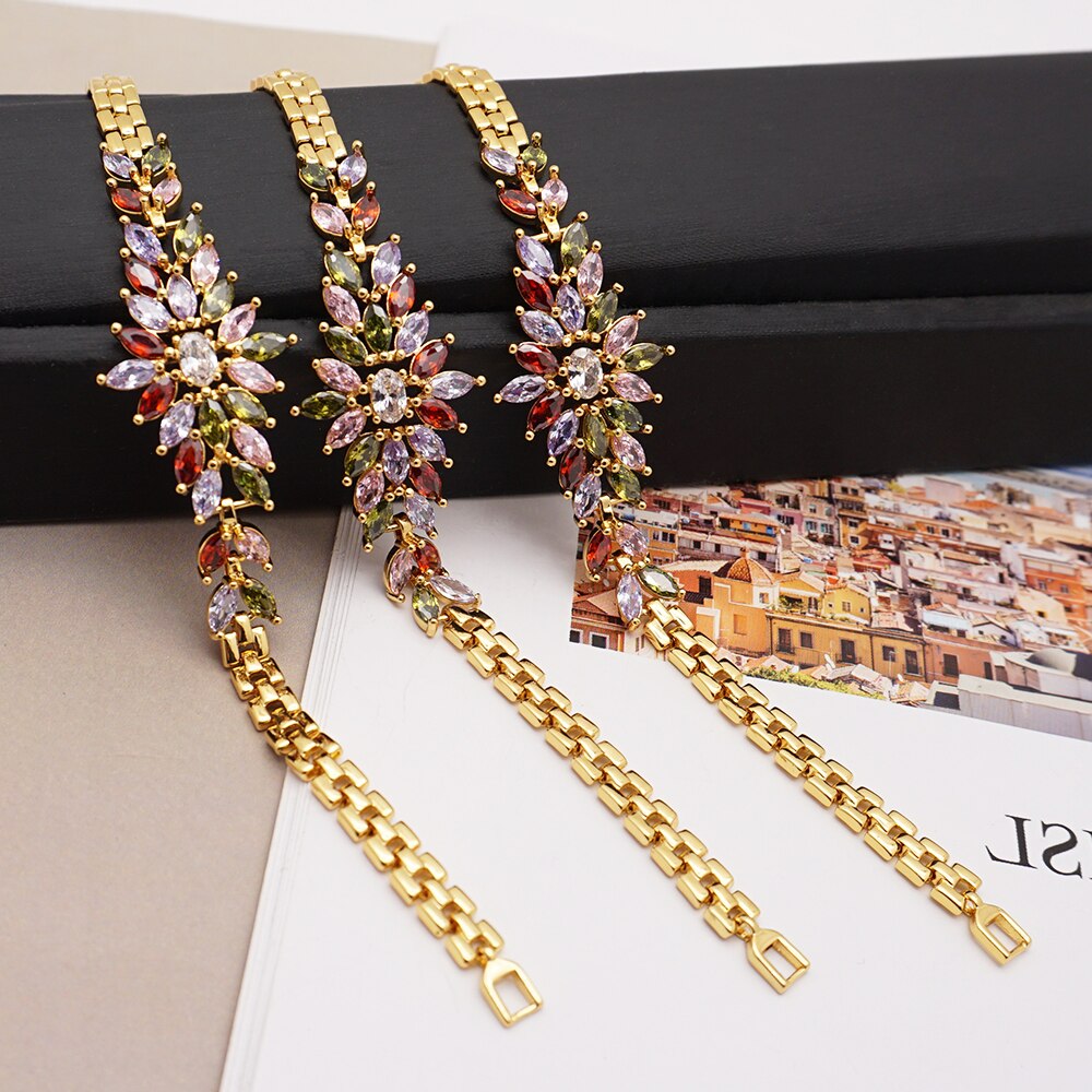 MIRAFEEL Luxe Bruiloft Sieraden Goud Kleur Ketting Armband voor Vrouwen Kubieke Zirkoon Armbanden