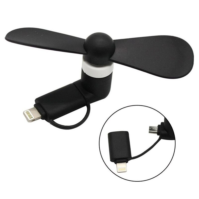 USB Gadget Cool Mini 2 in 1 USB Ventilator Draagbare Voor Android OTG Micro Gadgets Voor iPhone 5 6S 7 Plus 8 X XS XR Elektronische Smart Fan: Black