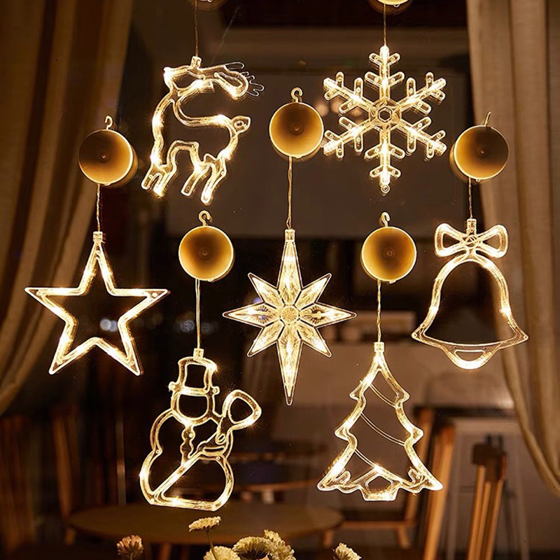Weihnachts-led-lichterkette mit schneeflocken, weihnachtsmann-anhänger, fensterdekoration für zuhause, weihnachten, navidad-jahresdekoration