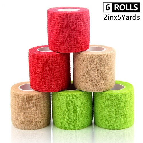6 rollos de vendaje autoadhesivo impermeable no tejido gimnasio ejercicio deporte cinta transpirable muñequera vendaje cohesivo 5cm * 4,5 m: Rojo