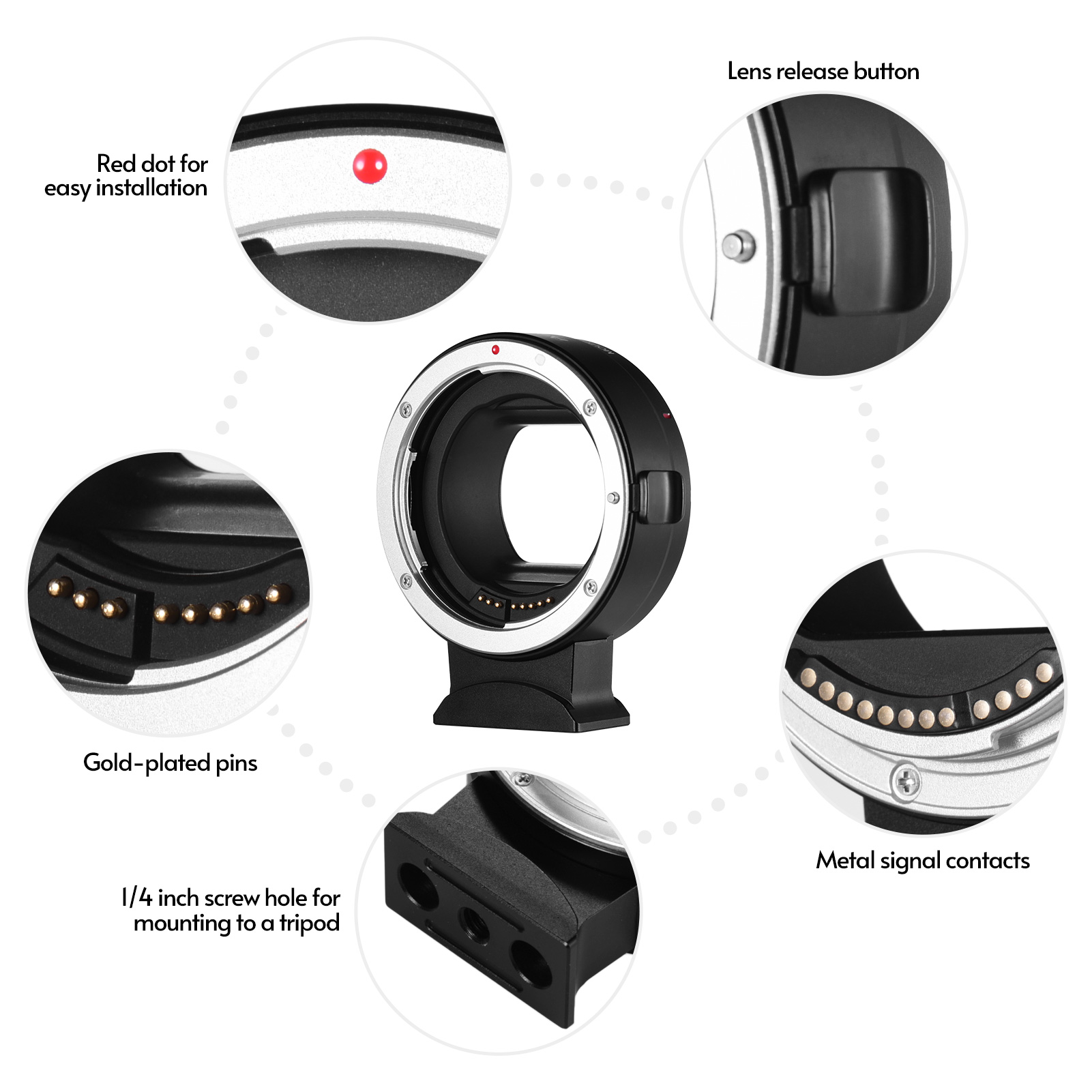 Andoer EF-EOS R Auto Focus Camera Lens Adapter Ring IS Image for Canon EF EF-S Lens to Canon EOS R RF Mount Full Frame Cameras
