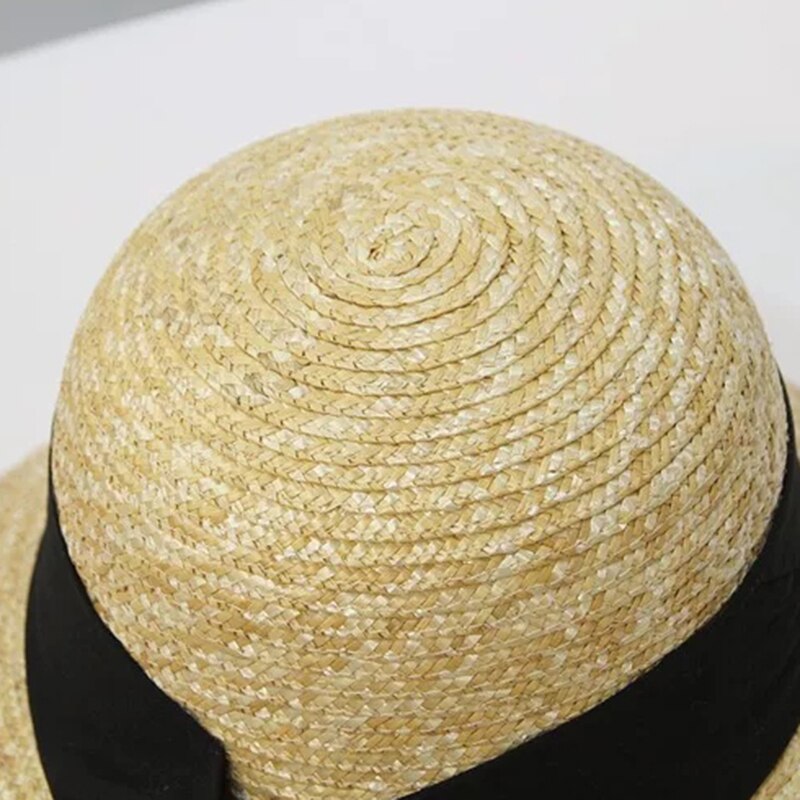 Stråhatt dame sommerlue for kvinner stor bred solhatt dame stor svart sløyfe strå dame bøtte strandhatt