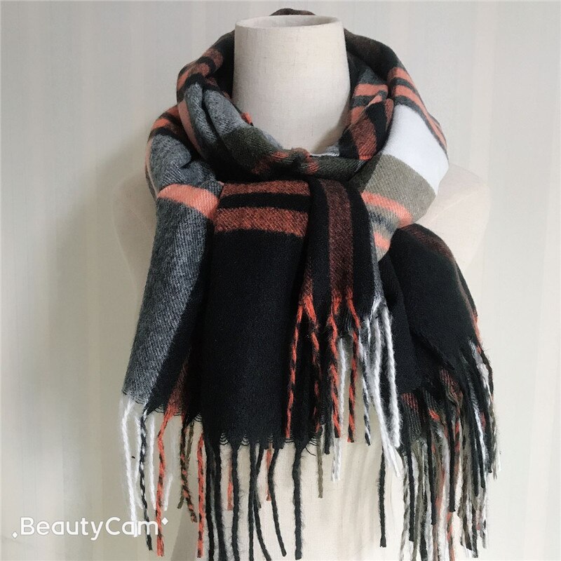 Direct Yellow Plaid Winter Scarf Shawl Women Wool Blends Poncho Wrap Female Tippet Stole Ladies Colorful Scarves Pashmina: Black