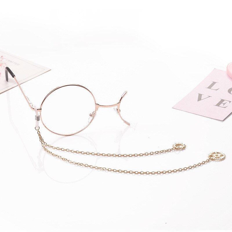 Vintage glasses with chain one eye round metal frame optical glasses steam punk style retro eyeglasses half frame: gold right