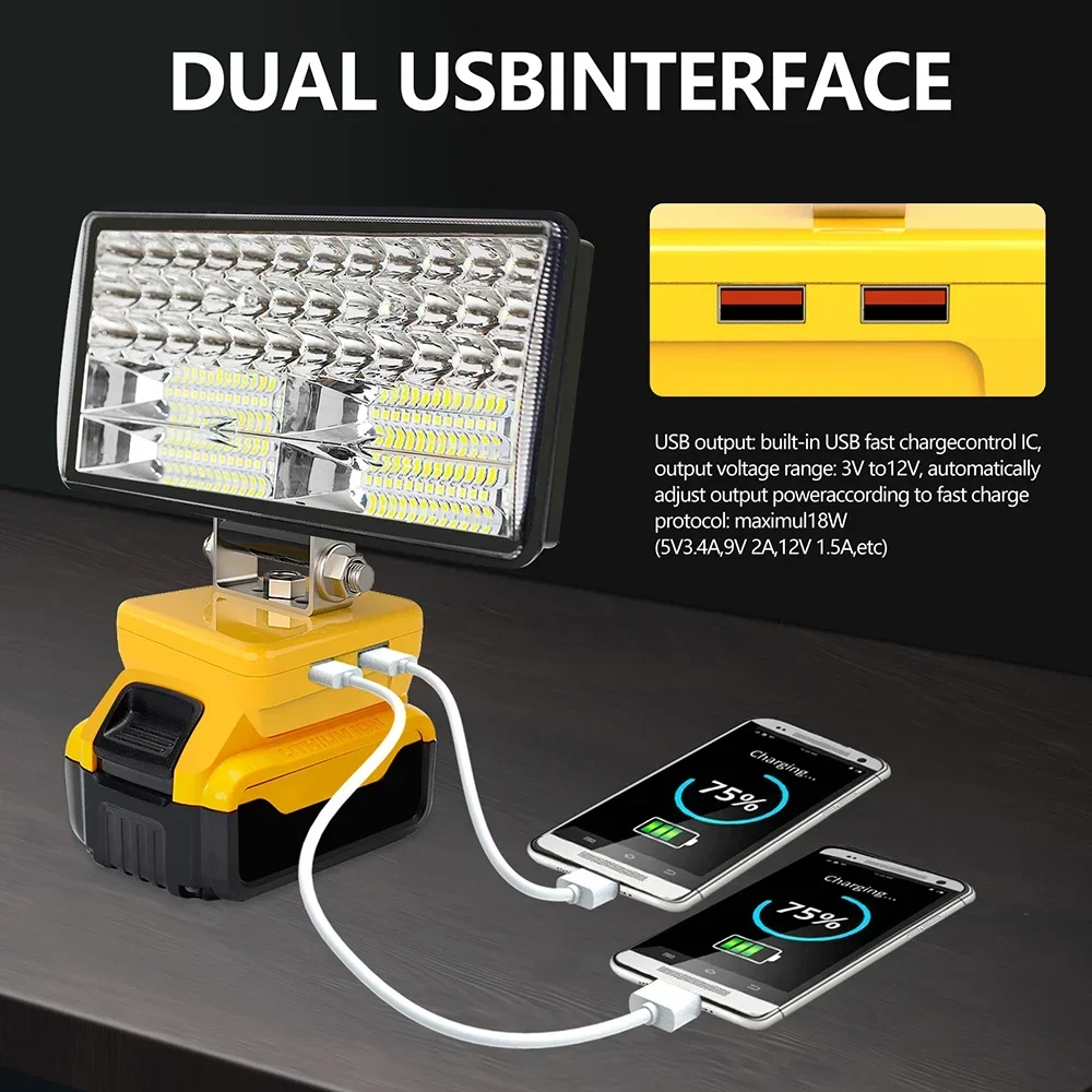 8 tommer led-arbejdslampe til bil, lommelygte, elektrisk lommelygte, spotlight til dewalt dcb 206 dcb 606 18v 20v 60v li-ion-batteri, usb-powerbank