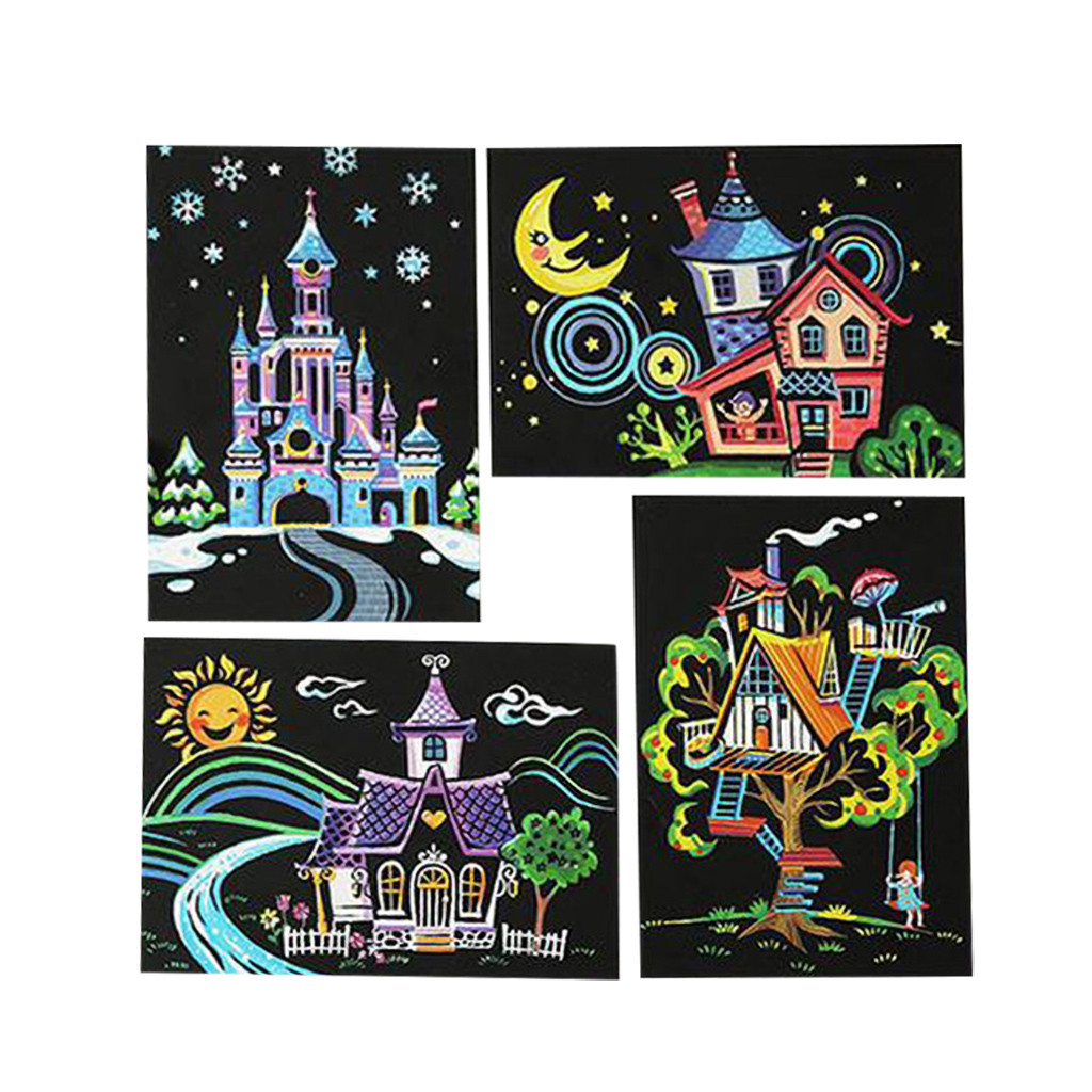 4PC Magic Paper Rainbow Scratch Art Paper Card Paint For Children Paint Postcard Kids DIY Scratch Paper For Boys Girls: A