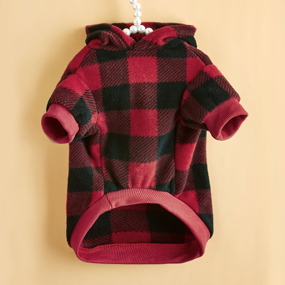 Classic Plaid Cat Hoodie Winter Cat Clothes Cat Sweatshirt Warm Fleece Soft Vest for Cats Puppies Small Animals
