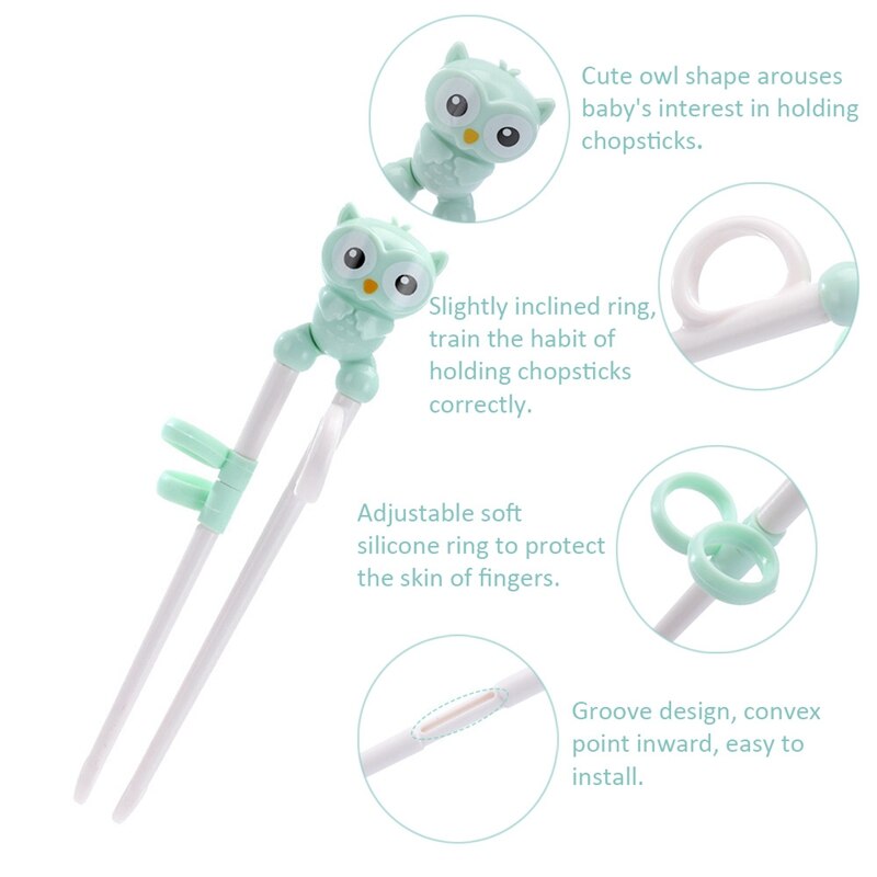 1 Paar Leuke Baby Leren Training Eetstokjes Cartoon Uil Kinderen Praktijk Eetstokjes Keuken Accessoires Voor Voeden