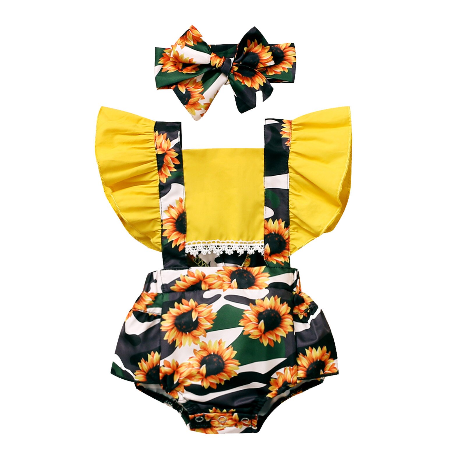Vêtements pour bébés filles, -né, body à volants, imprimé Floral, vêtements pour enfants, combinaison mignonne, ensembles tête,: Camouflage / 90