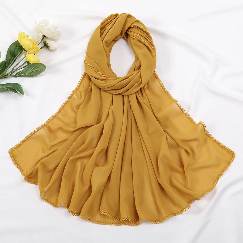 Premium Chiffon Hijab Sjaal Voor Vrouwen Tulband Sluier Kant Stiksel Sjaals Moslim Hijaabs Effen Kleur Vrouw Hoofddoek Sjaal Ramadan: green
