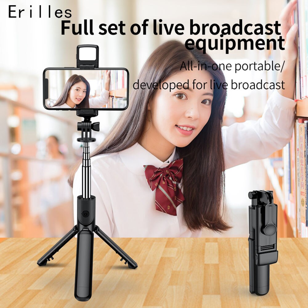 S03s kabellose bluetooth-selfie-sticks, faltbare mini-stative mit fülllicht, faltbare mini-einbeinstative, tragbar für smartphones