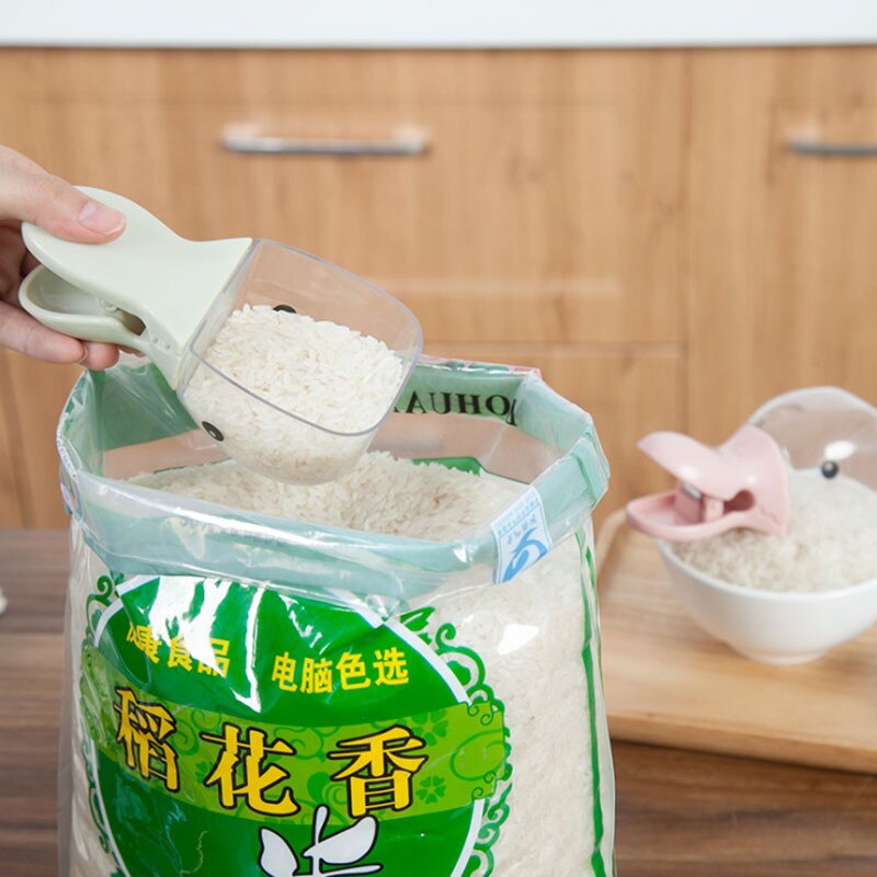 Forma de cabeza de pato creativa con cuchara de arroz transparente de plástico, Clip sellado, Dipper de agua para el hogar, cuchara bonita de pico de pato