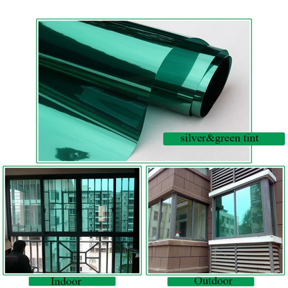 Sunice Silver&Green solar Tint One Way Mirrored Reflective Window Film Privacy decorative glass sticker Self-Adhesive 0.9x2m