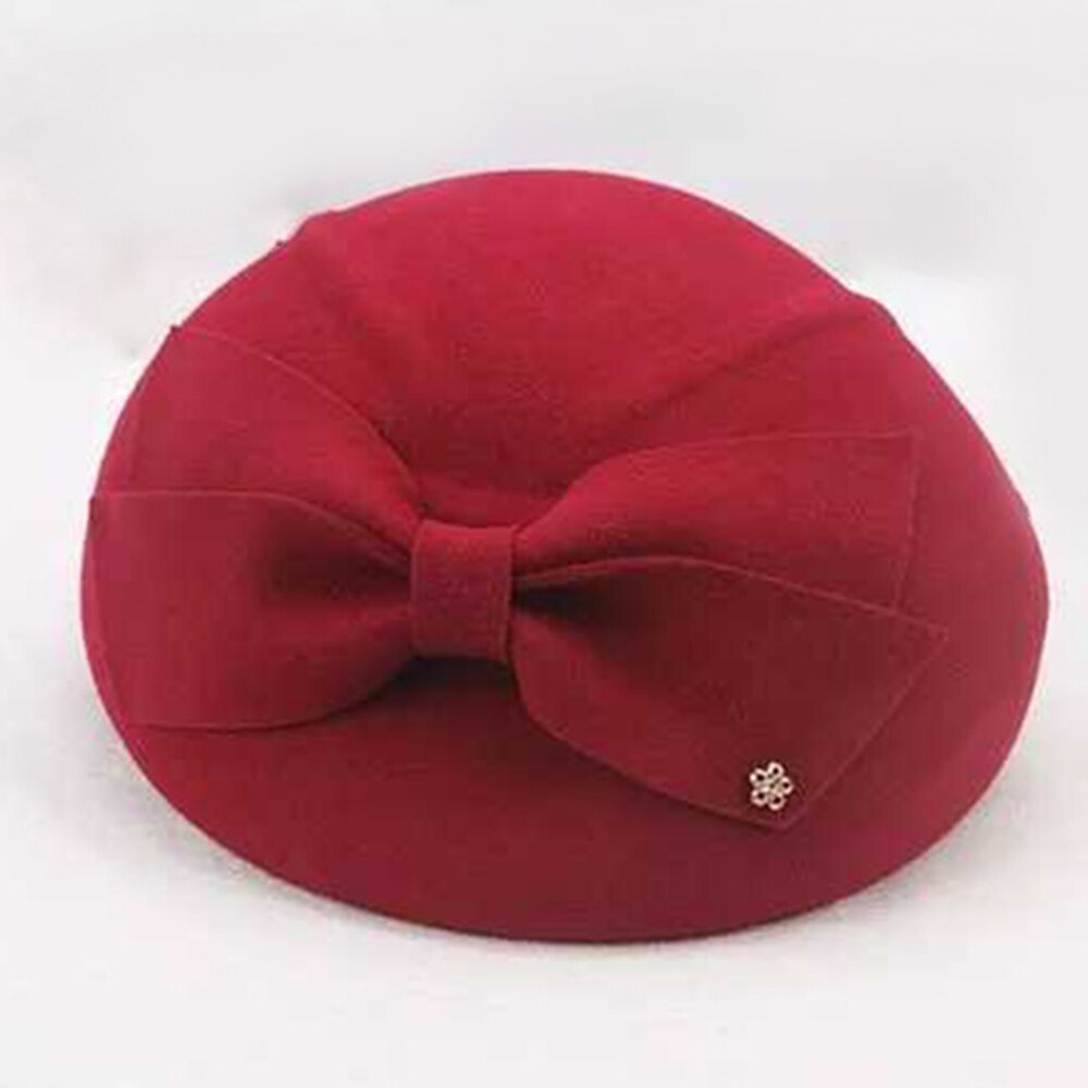 Elegante Wollen Boog Fedora Hoeden Lady Britse Stijl Soft Vilt Cap Vrouwen Wedding Party Hoed Vintage Cocktail Mode Derby fedora