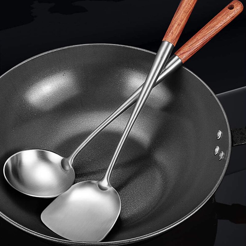 Wok Spatel En Pollepel Tool Set Spatel Voor Wok Roestvrij Stalen Wok Spatel 17 Inches