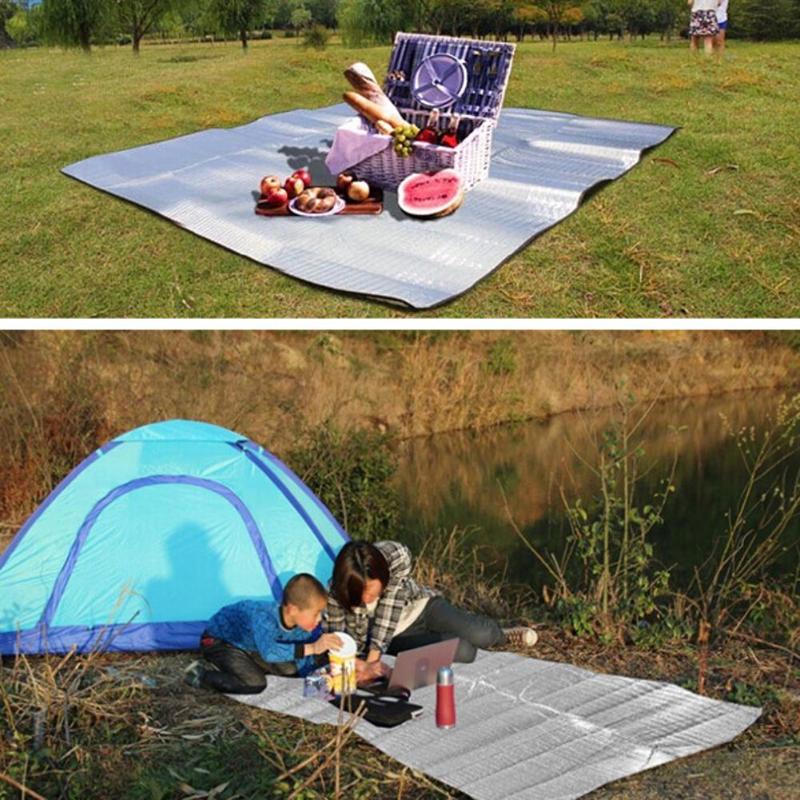 Vandtæt aluminiumsfolie eva campingmåtte foldbar sammenfoldelig sovende picnic strandmadras udendørs matpude 3 størrelse 100 ~ 200 x 200cm