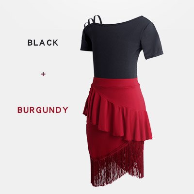 Mädchen Salsa tanzen Kleider Art Randbereich Latein tanzen Kostüm Frauen Cha Cha Tango Bühne Tragen: Schwarz und Burgund / 150 Höhe 145-155cm