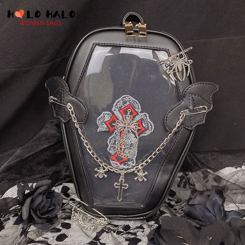 Sac à dos gothique en forme de cercueil pour femmes, avec ailes de chauve-souris, Lolita foncée, sac à main et à bandoulière de styliste pour Cosplay