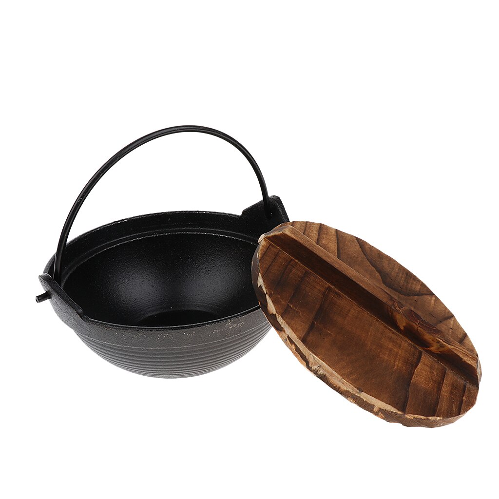 Portable Lightweight Aluminum Alloy Camping Hanging Cooking Pot with Wooden Lid Durable Cookout Cookware 7'/7.9'