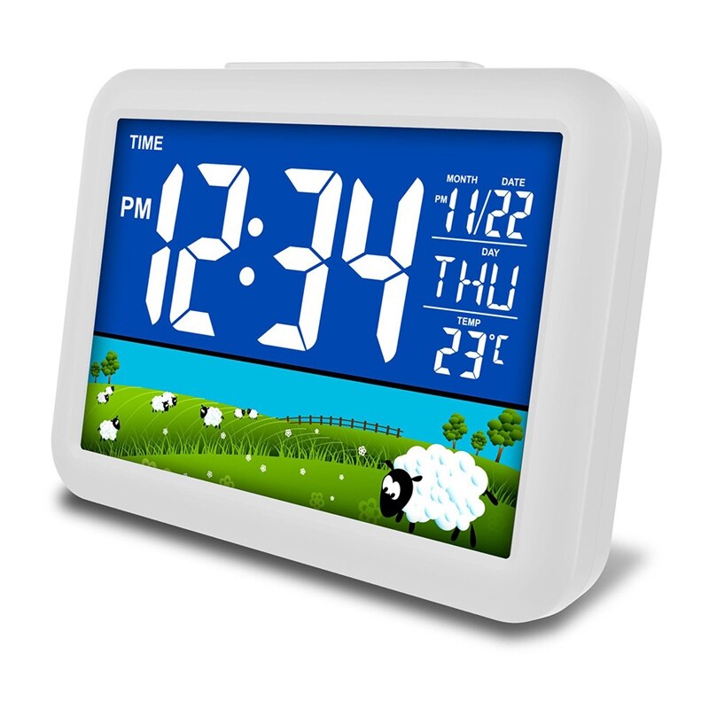 Voice Control LED Digital Alarm Clock USB Charging LCD Desk Display Thermometer Calendar Alarm Clock Night Light Home Decor: B