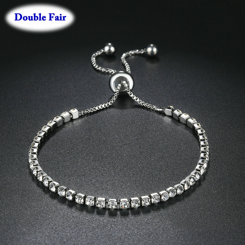 Charm Bracelets For Women Girls Party White Gold Small CZ Stone Adjustable Bridal Jewelry DWH095M