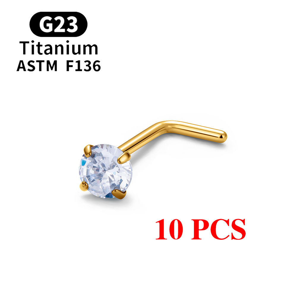 1/10 Uds ASTM F136 G23 Piercing de titanio para la nariz 20G tachuelas para la nariz en forma de L con circonita 2-3mm anillos para la nariz joyería para Piercing de la nariz: Blanco / Chapado en zinc blanco y azul