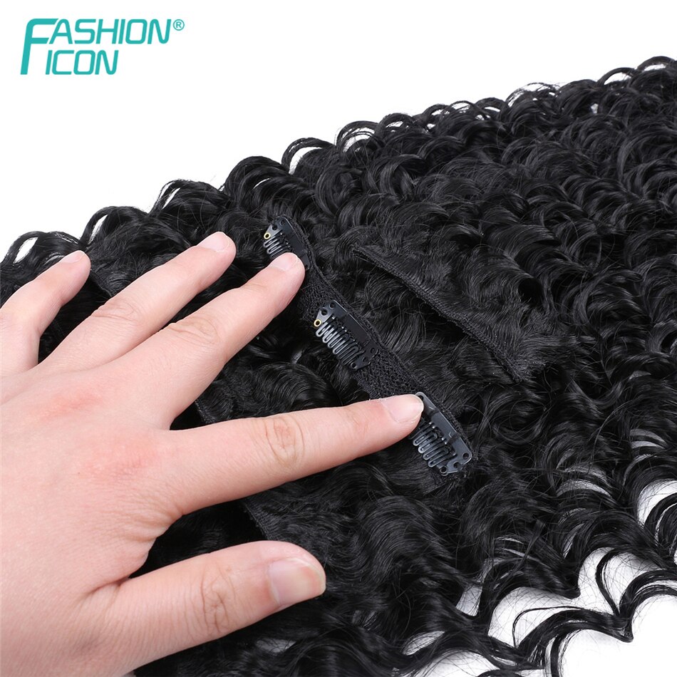 Synthetic Extensions Of Hair Lifelike With Clip 24 Inch 140G Deep Wave 7 Hairpieces For Women By Icon