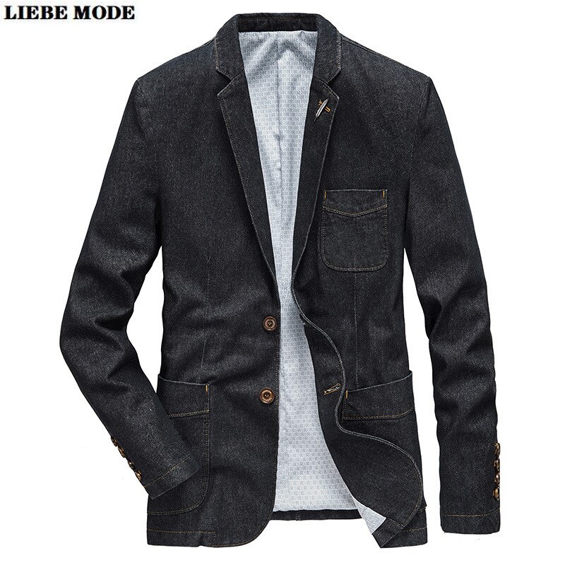 Blazer en jean grande taille pour hommes veste de costume en Denim affaires décontracté noir bleu vêtements de rue printemps automne Blazers Homme: Black / M