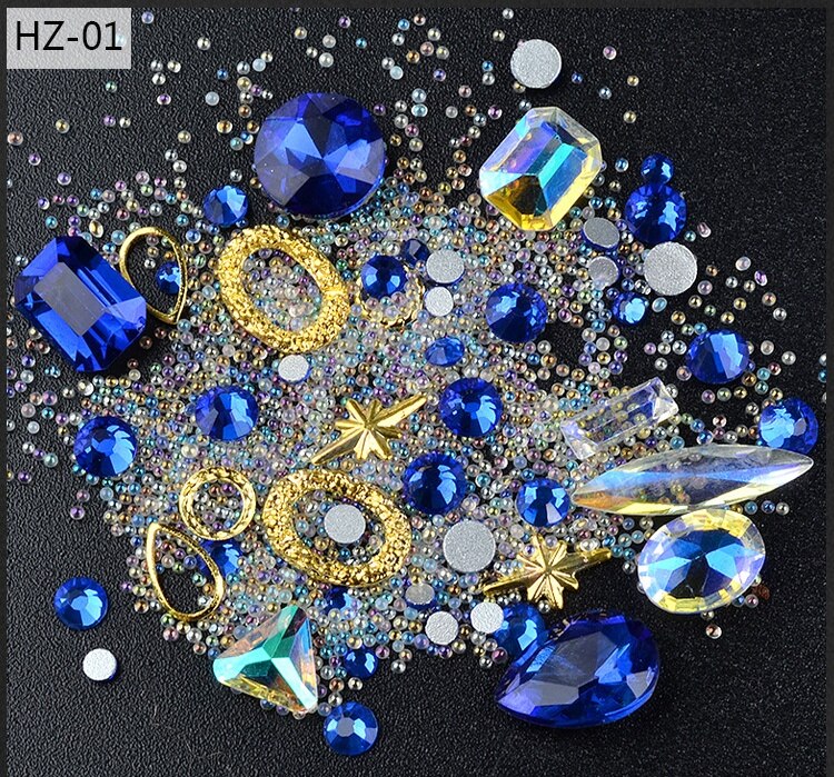 1 æske blandet farverige rhinsten akryl perle negle 3d smykker krystal sten til negle kunst dekorationer manicure diamanter: Hz01