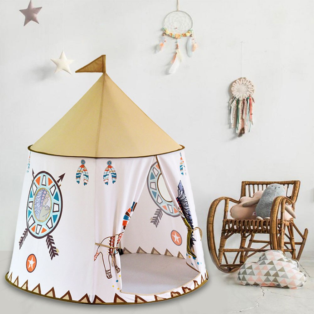 La Tenda del capretto Casa Portatile Principessa Castello Presente Pieghevole Appendere la Bandiera Dei Bambini Teepee Tenda Tenda del Gioco Di Compleanno Regalo Di Natale