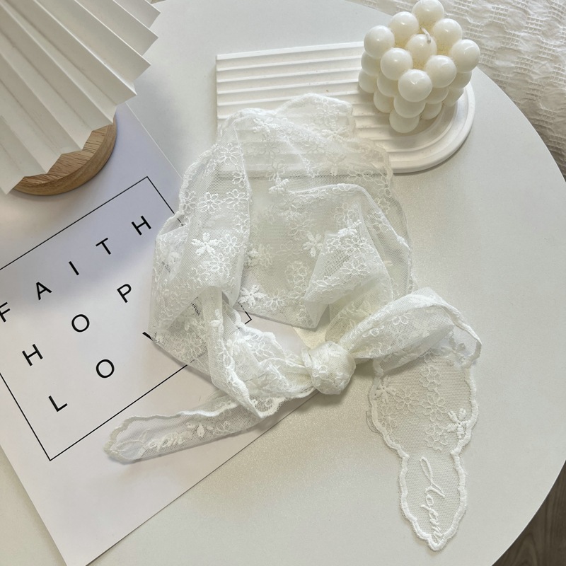 Bufanda de seda pequeña de encaje de Color para mujer, bufanda larga que combina con todo, bufanda de carpeta Triangular decorativa, protección para el cuello, cinta para el cabello de amarre: Naranja