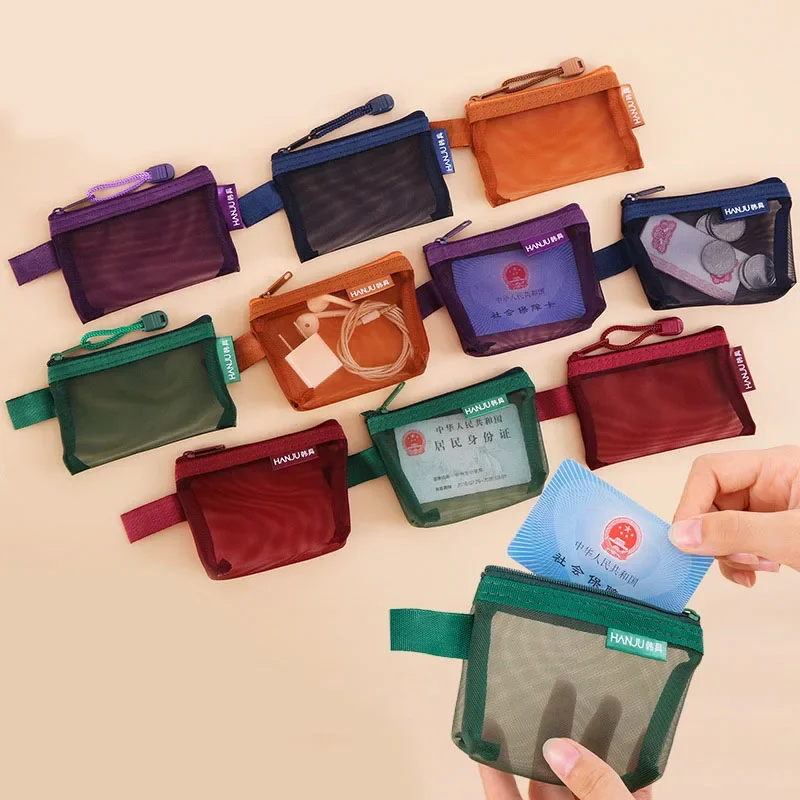 Borsa portaoggetti per caricabatterie per cavo dati per auricolari da donna piccola Nuova borsa per portamonete con cerniera in rete trasparente retrò Custodia per organizer per carte di credito