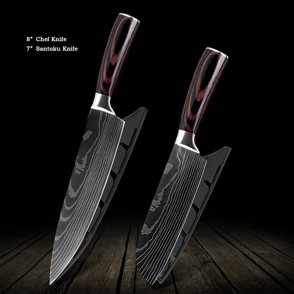 QING Kitchen Knife Set Non-stick Chef Knives Set High Carbon Stainless Steel Cooking Paring Cutting Slicing Cleaver: Style 10