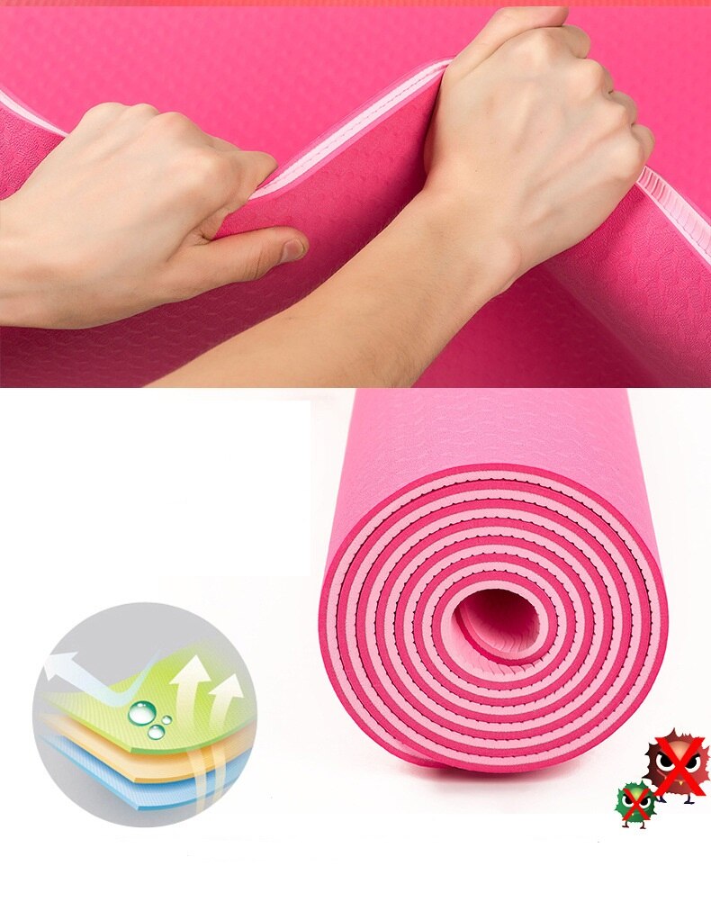Yoga Mat 6mm Thick TPE - 183x61cm Non-Slip Dual-Color Fitness Pilates Gym Exercise Training Pad