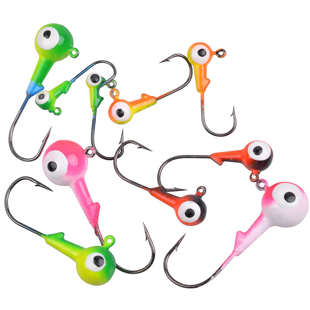 80Pcs/50Pcs/30Pcs Hak z główką korbową z podwójnymi oczami Okrągła kulka ołowiana Hak wędkarski z główką korbową do przynęt miękkich robaków na pstrągi basowe