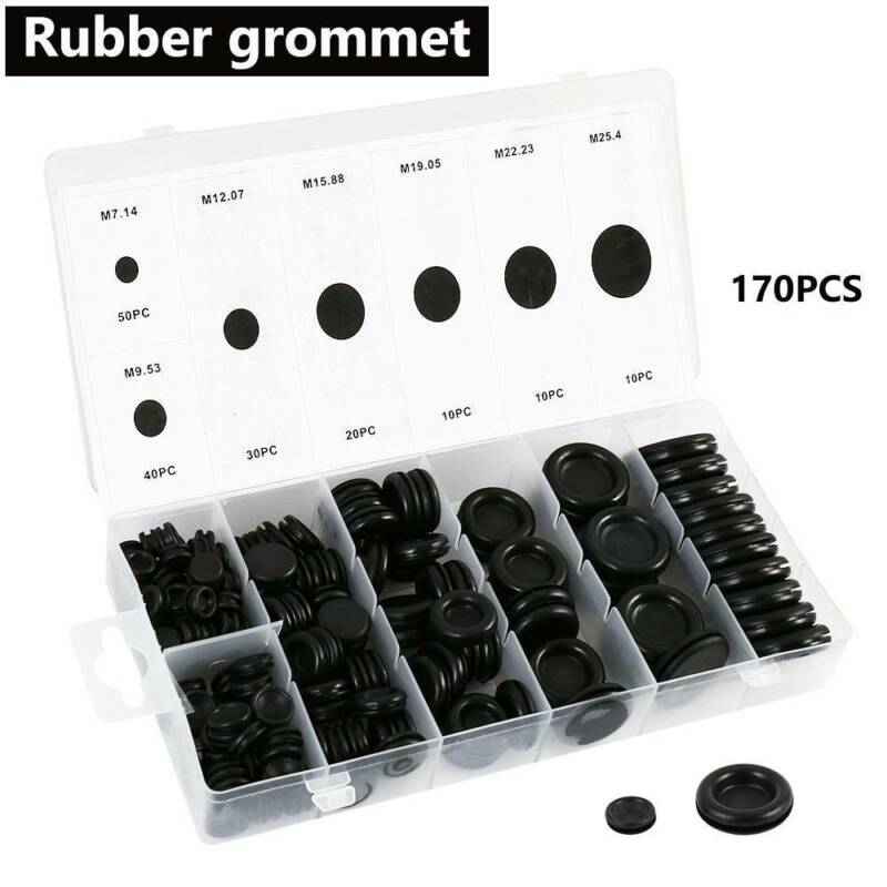 Kit Electrical Rubber Wire Gasket Sealing Plugs 7.14-25.4mm Grommets Hole 170Pcs rubber with Black