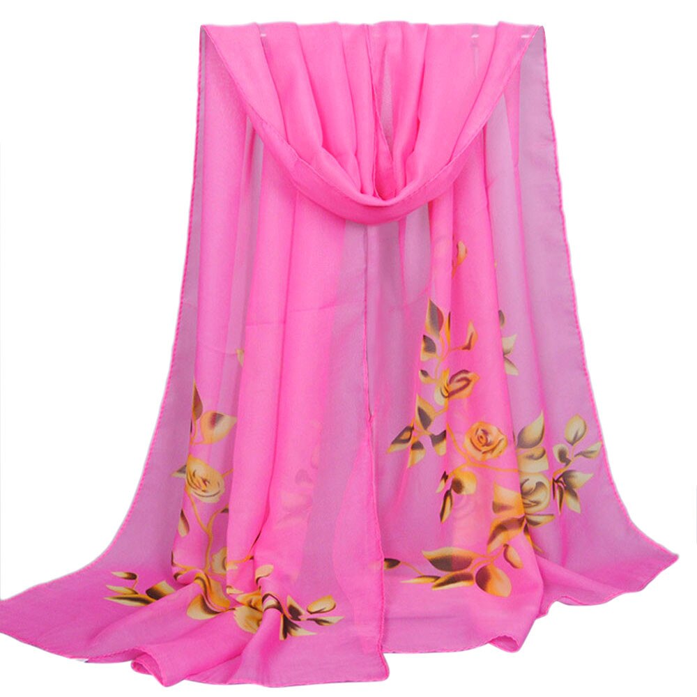Chiffon Floral Print Scarves Silk Scarf Women's Long Soft Wrap Scarf Simulation Silk Shawl Beach Shawl Kerchief: Hot Pink