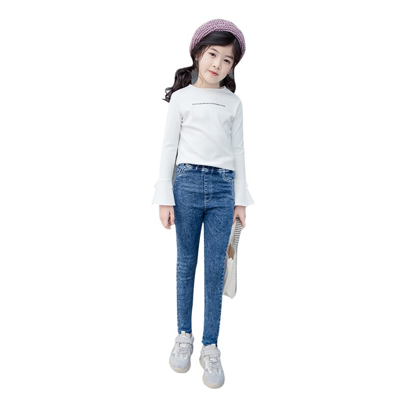 Girls Jeans Children's Elastic Simple Pants Spring Autumn Kids Slim Denim Trousers 4-13Y Teenager Skinny Jeans