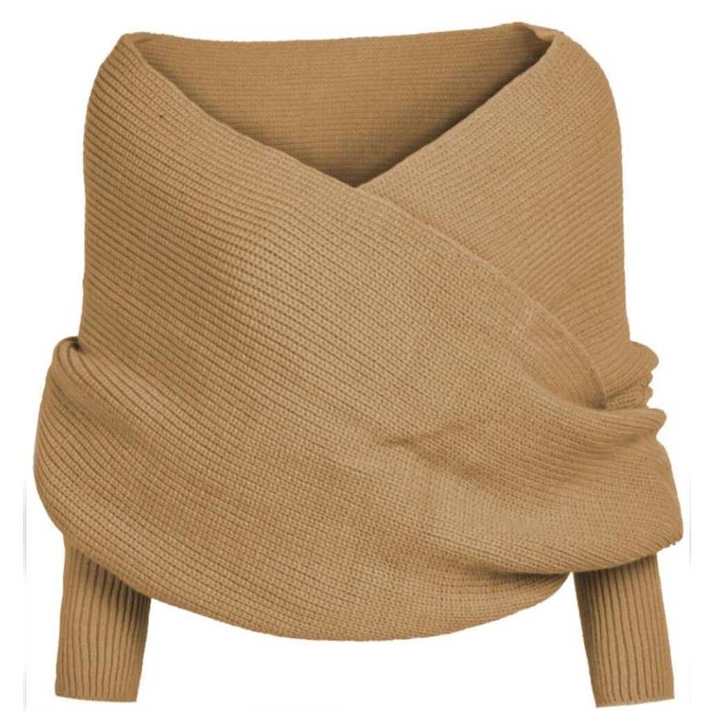 Pañuelo largo de mujer de invierno con mangas bufanda sólida manga de punto de ganchillo largo suave invierno chal grueso cálido Casual chales: Caqui