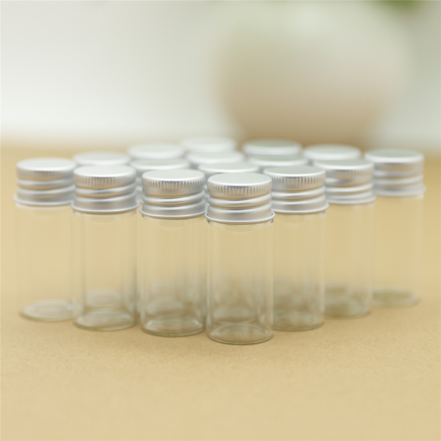 50 st 22*50mm 10ml små glasflaskor silver skruvkork förvaringsflaskor & burk glas små burkar minibehållare flaska flaskor